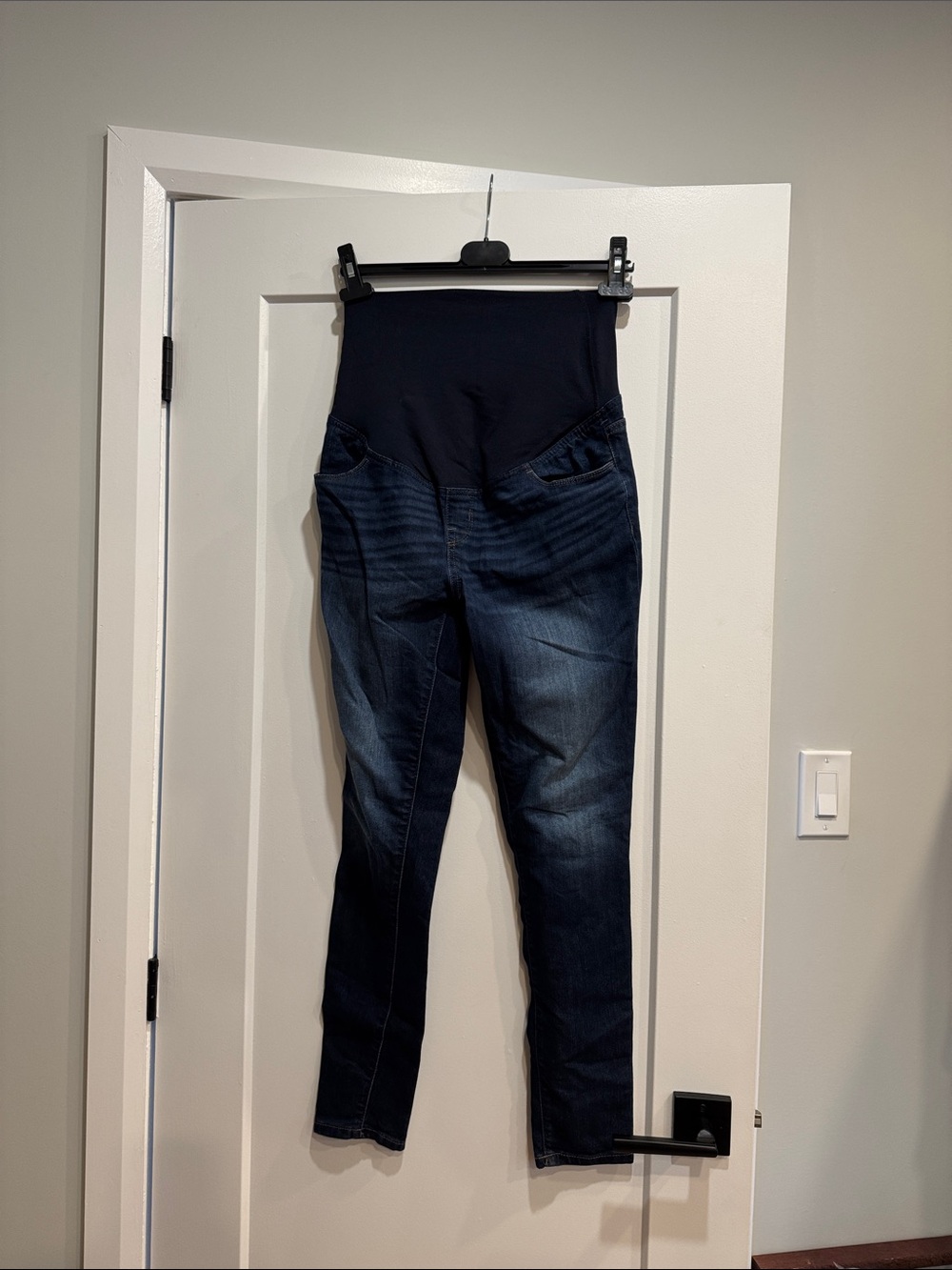 Isabel Maternity by Ingrid & Isabel Dark Blue Jeggings with Black Belly Panel